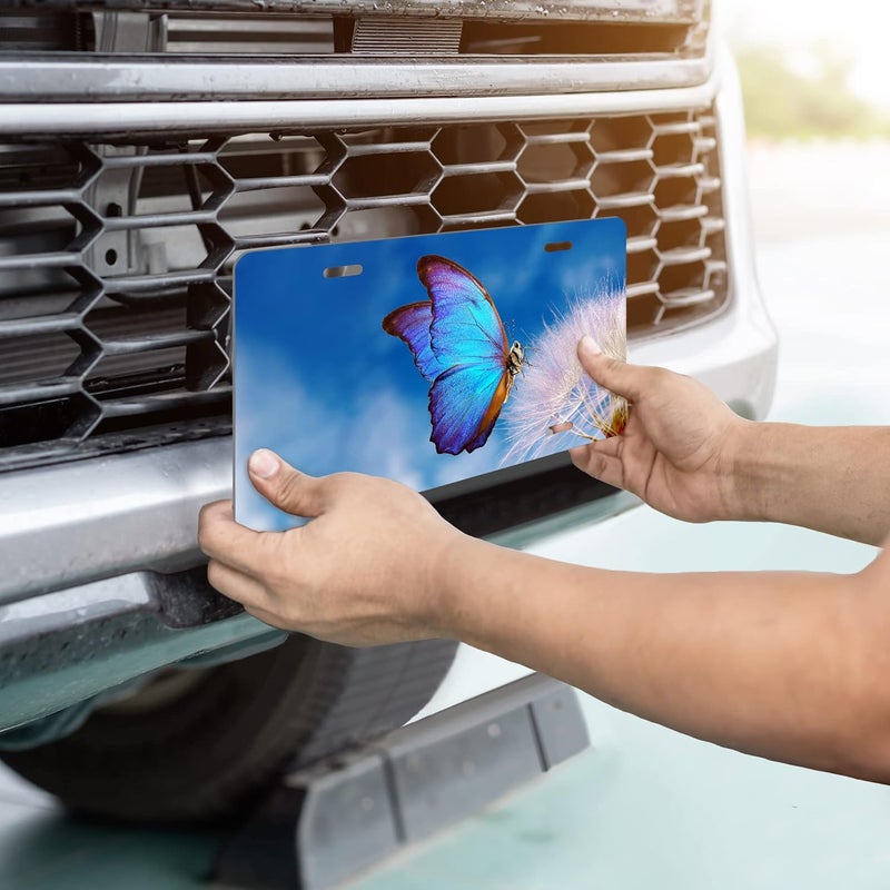 Smoaffly License Plate,Blue Butterfly Flower Decorative Car Front,Metal Plate,Vanity Tag,Aluminum Noverlty License Plate for Men/Women/Boy/Girls Car 6×12 Inch - Image 4